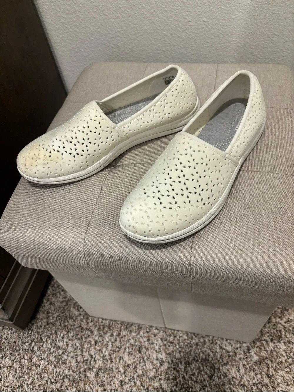 Clark’s Cloud Steppers Perforated Slip-On Comfort Flats - White